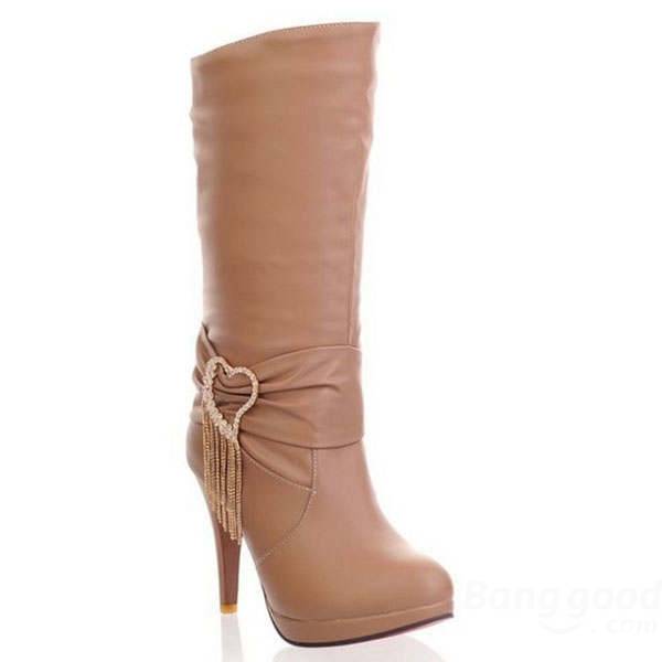 cuir verni accrue au sein Bottes mi-mollet